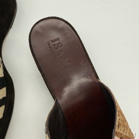 Vintage Isaac Mizrahi Italy Animal Print Fur Wedge Slides 10B Suede Leather Y2K - Picture 4 of 8